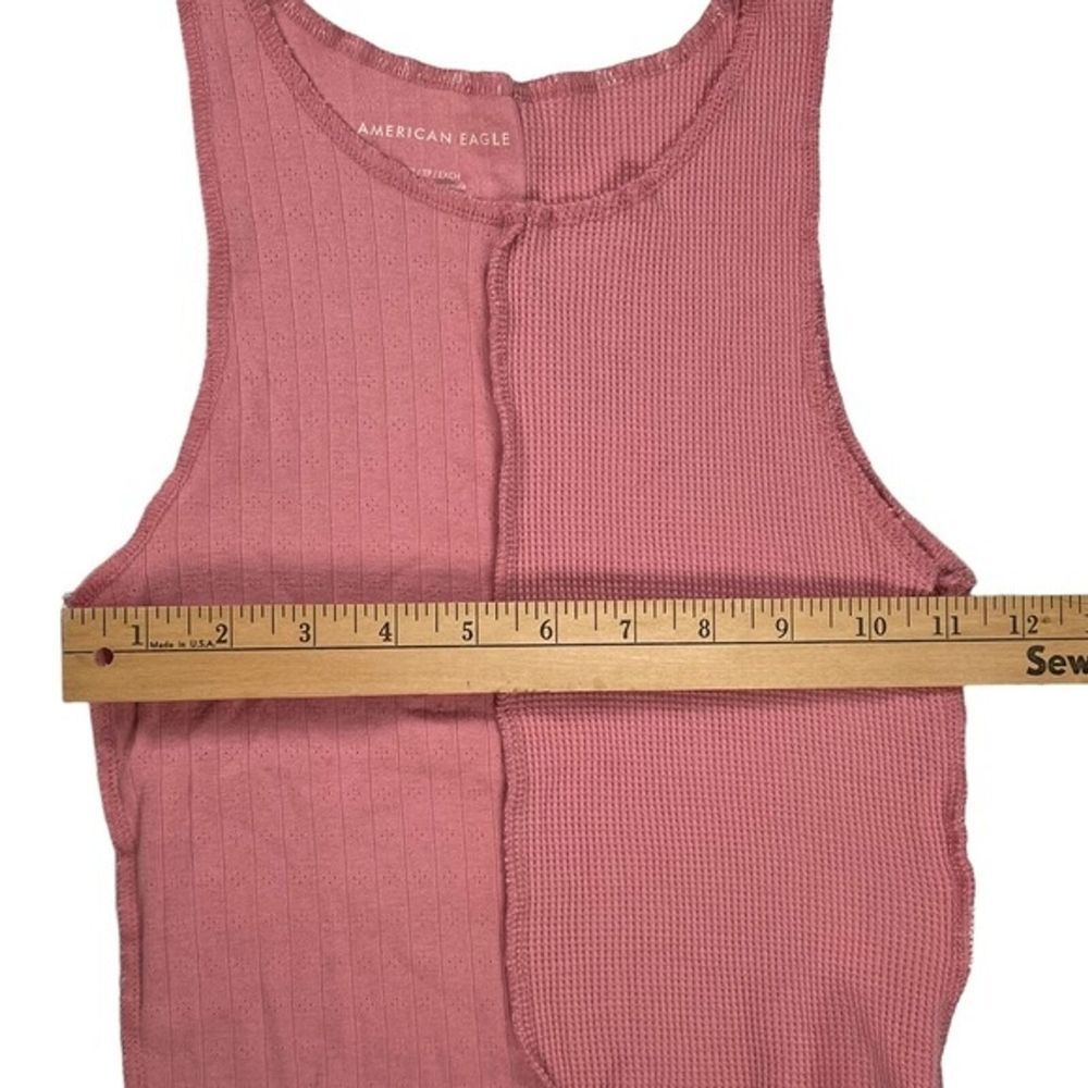 American Eagle Pink Exposed Seam Waffle Cropped Knit Tank Top XS | Y2K Indie - Picture 7 of 8